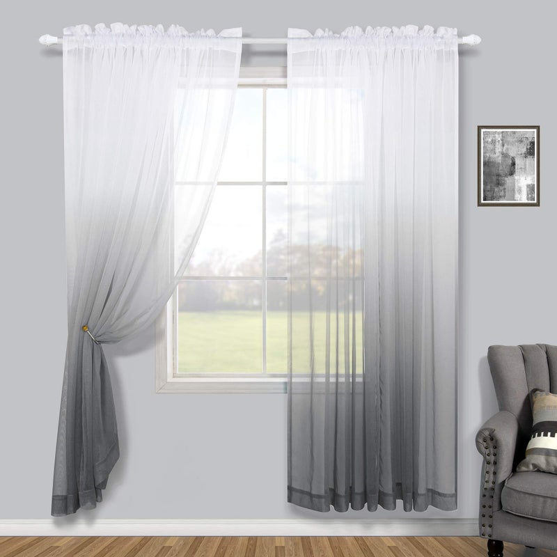 KOUFALL Grey Curtains 63 Inch Length for Living Room 2 Panels Set Rod Pocket Window Sheer Drapes Ombre Short Thin Curtains for Bathroom Decor Gray Bedroom Set of 2 Panels - Image 5